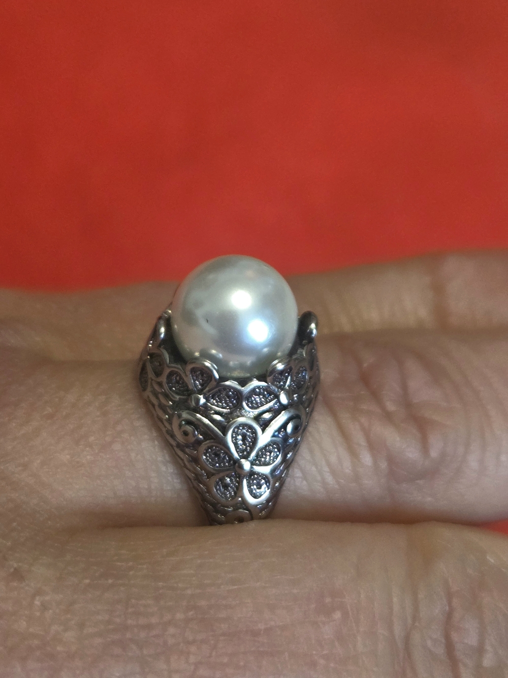 Adjustable Vintage Charm Ring – 925 Sterling Silver with Real Pearl
